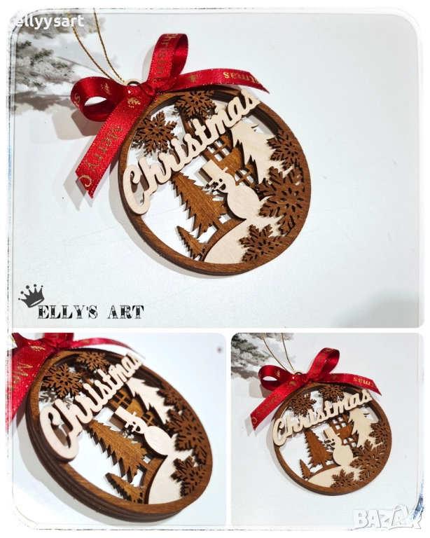 3-слойна дървена играчка, декорирана с панделка в цвят по избор., снимка 1