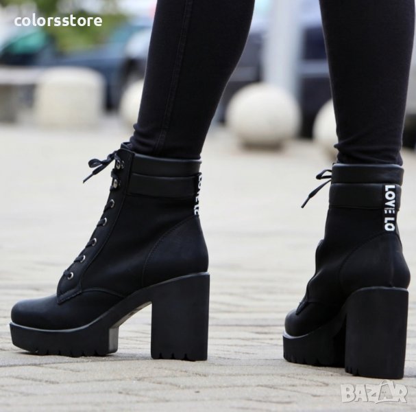Боти на ток - черна кожа с черно ходило - 3020, снимка 1