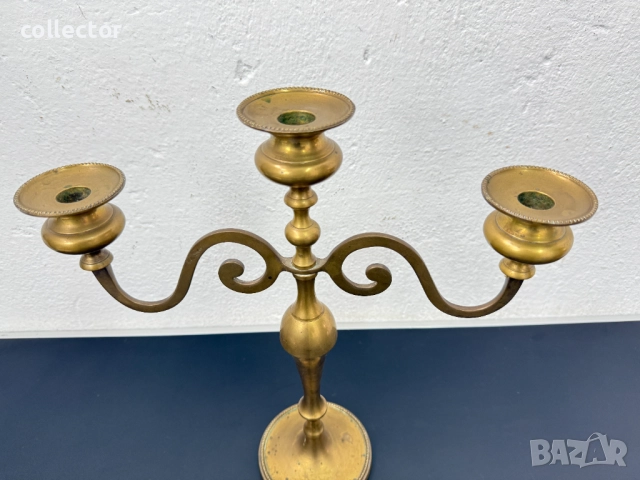 Ретро бронзов свещник с три рамена. №7607, снимка 2 - Колекции - 52373536