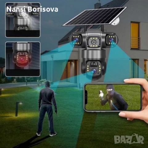 Соларна камера Lylu 4G със SIM и 4 лещи – автономно наблюдение без ток и Wi‑Fi, снимка 3 - Соларни лампи - 53444884