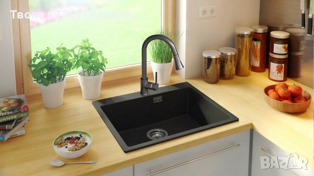Кухненска Мивка от гранит модел Осло 60 XL 500 x 590 mm - Графит, снимка 6 - Други - 40590031