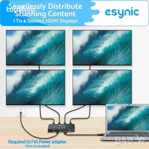 НОВ eSynic 4K@30HZ HDMI сплитер 4 портов HDMI сплитер HDCP 1.4 Hdcp Bypass, поддържа Dolby, снимка 4 - Друга електроника - 50555868