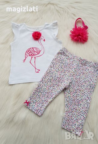 Тениска фламинго и късо клинче за момиче 80-86см., снимка 7 - Комплекти за бебе - 33242090