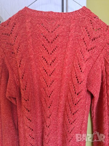 Дамска ръчно плетена блуза оранжева, снимка 5 - Блузи с дълъг ръкав и пуловери - 44129322