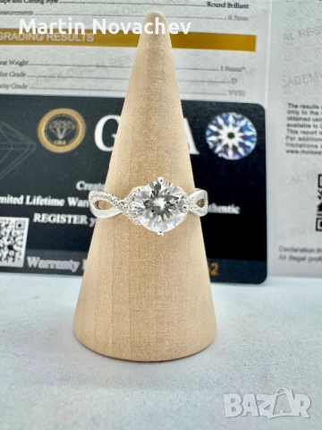 Сребърен пръстен с мойсанит (Диамант) 1 карат, снимка 3 - Пръстени - 51684521