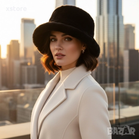 Дамска пухкава зимна шапка тип клош, снимка 3 - Шапки - 52796206