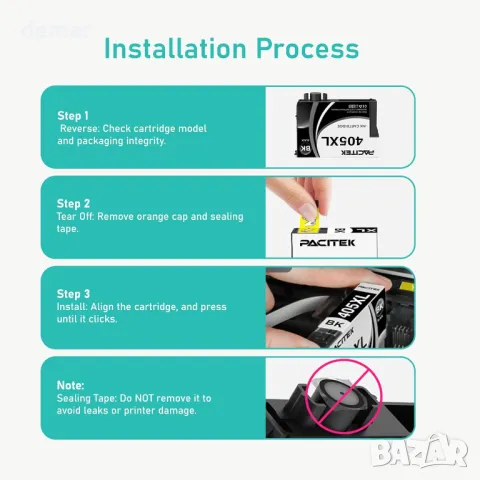 Мастилени касети PACITEK 405XL за Epson WorkForce Pro, пакет от 10 броя, снимка 4 - Консумативи за принтери - 50290265