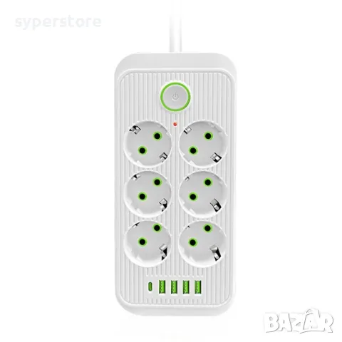 Разклонител 220V 6 гнезда и 4 USB порта + 2xType C Digital One SP00985, f019, Бял, 1.5м 2500W, с клю, снимка 3 - Друга електроника - 48811291