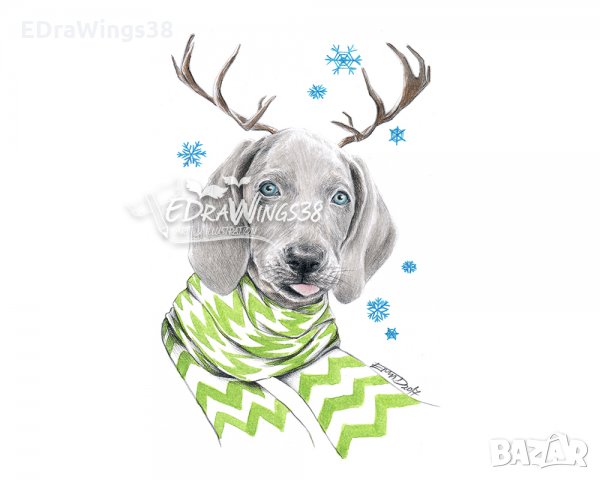 Коледна картичка "Кученце с шал", снимка 4 - Коледни подаръци - 27414018