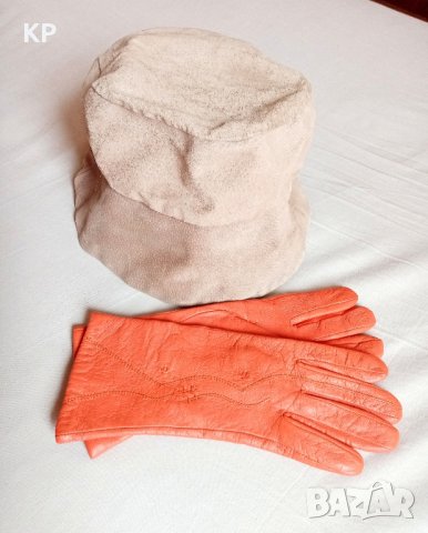 Ръкавици и шапка естествена кожа, велур , снимка 7 - Шапки - 43851530