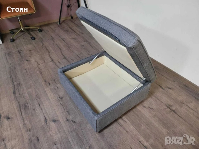 Сива табуретка от плат с функция ракла, снимка 4 - Дивани и мека мебел - 51966582