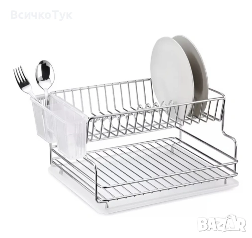 ✨Сушилник за съдове TEKNO TEL KB-005BP , 2 нива , Хром-прозрачна тавичка/черна , 42 x 30 x 21 см 