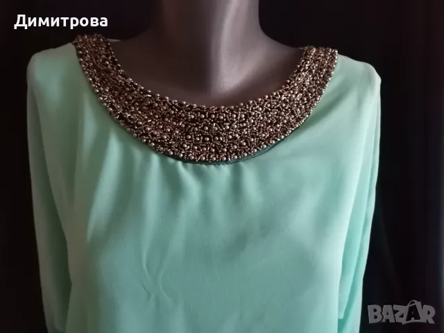 Елегантна блуза, цвят мента , снимка 3 - Ризи - 47121797
