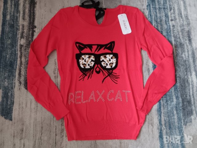 Пуловер финно плетиво с принт бухал,коте и петел в различни цветове, снимка 6 - Блузи с дълъг ръкав и пуловери - 44031935