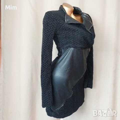 Alsaleh 42 Черна рокля от букле и кожа с дълъг ръкав , снимка 5 - Рокли - 43594179