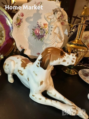 Lomonosov USSR Circa  1950 porcelain English Pointer dog - изящен и огромен сетер, снимка 12 - Антикварни и старинни предмети - 52791333