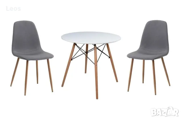  Трапезен комплект маса Ф80 с два стола Осло Грей, снимка 1