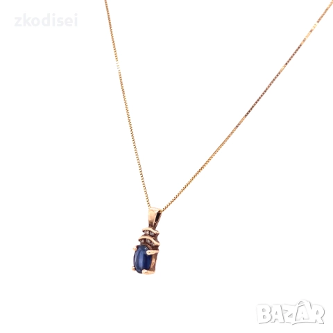 Златно колие със сапфир и майсанит 1,41гр. 40,0см. 10кр. проба:417 модел:35588-1, снимка 3 - Колиета, медальони, синджири - 52635516