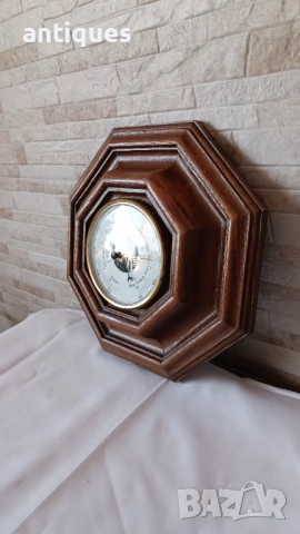Стар немски барометър с дървена основа - хексагон, снимка 5 - Антикварни и старинни предмети - 53005748