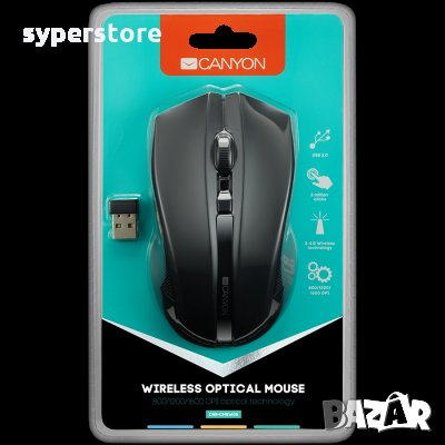 Мишка Безжична CANYON CNE-CMSW05 1600dpi 4btns 2.4GHz Черна Wireless Optical Mouse, снимка 4 - Клавиатури и мишки - 34648937