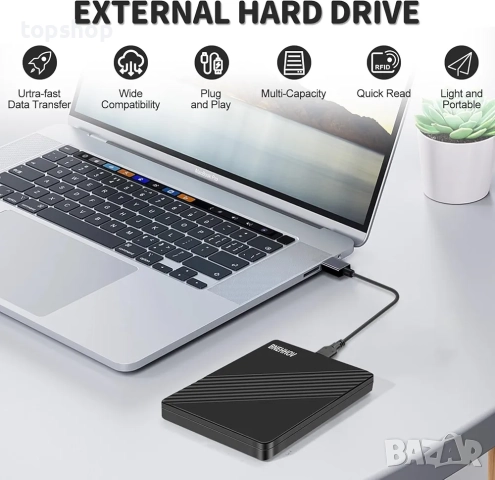 BNEHHOV 500GB 2.5” ултра тънък преносим USB 3.0 SATA HDD външен твърд диск за PC, настолен компютър, снимка 2 - Външни хард дискове - 52439125