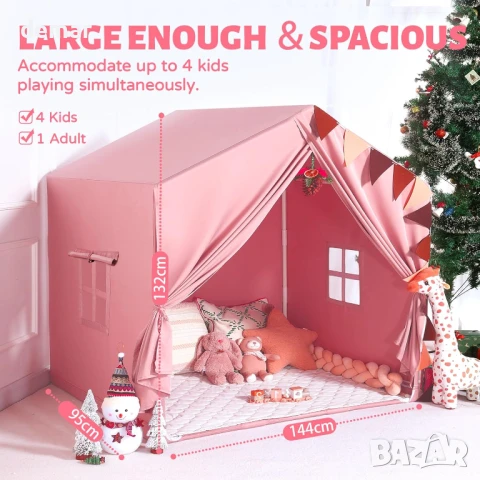Детска палатка за игра: Розова къщичка с прозорец за деца, снимка 7 - Други - 51168681