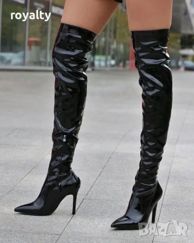 Чизми на ток - черен лак