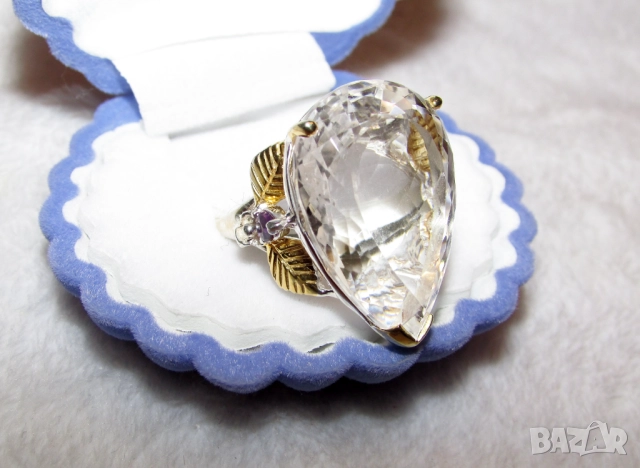 925 сребърен пръстен с планински кристал 30 карата, подходящ за подарък , снимка 3 - Пръстени - 51723296