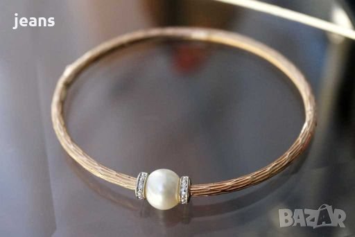 Стомана, сребро, перла с диаманти, снимка 2 - Гривни - 28071155