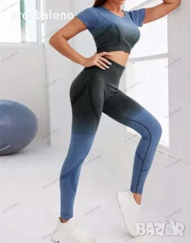 Дамски спортен безшевен комплект за йога от две части с градиент Hang Dye, 5цвята , снимка 4 - Спортни екипи - 49492686