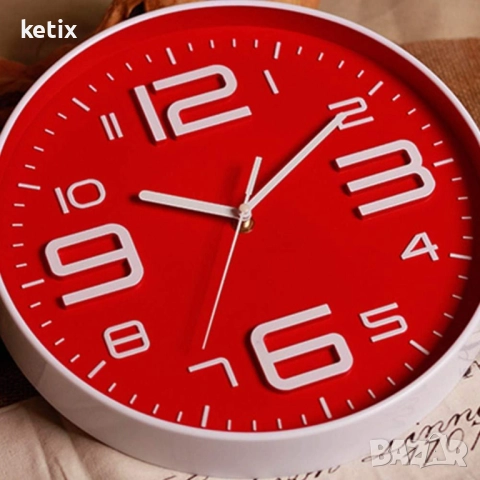 Стенен часовник,30см,червен, снимка 2 - Стенни часовници - 52963973