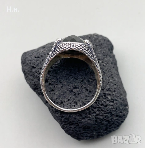 Сребърен пръстен с черен циркон, снимка 3 - Пръстени - 53561515
