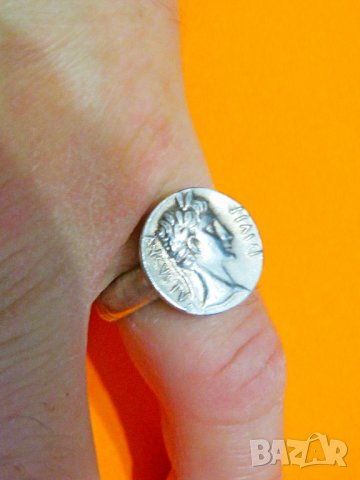 Старинен мъжки сребърен пръстен с лика на римския император  Октавиан Август - възродил рим сребро, снимка 4 - Пръстени - 38604778