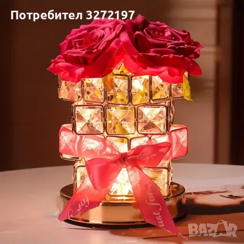 Червена Роза USB,Димируема Настолна Лампа от Розов Кристал, снимка 2 - Настолни лампи - 47973785