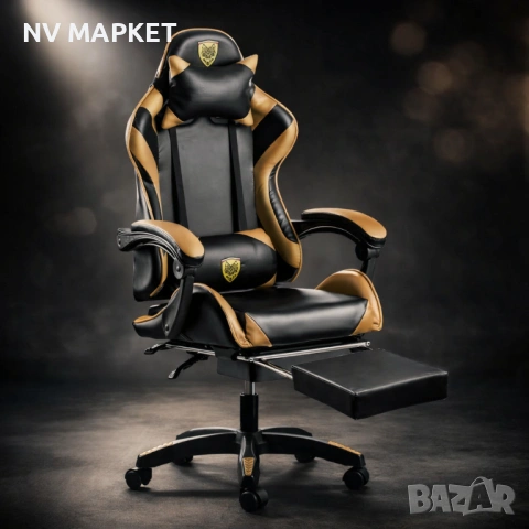 Ергономичен геймърски стол с поставка за крака, масажна функция,2 възглавници-шийна и лумбална 89.90, снимка 4 - Столове - 53167340