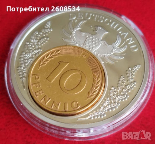 10 ПФЕНИГА 1950 ГОДИНА В ПОСРЕБРЕН ПЛАКЕТ, снимка 5 - Нумизматика и бонистика - 53485951