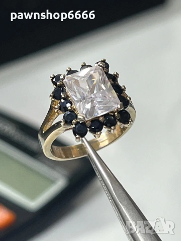 Сребърен пръстен с позлата проба 925 тегло 6.86 гр. и CZ, снимка 6 - Пръстени - 53188906