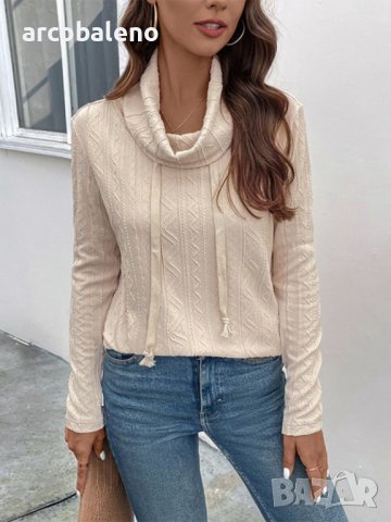 Дамска блуза с текстурирана яка с гъста яка - 024, снимка 4 - Блузи с дълъг ръкав и пуловери - 43627991