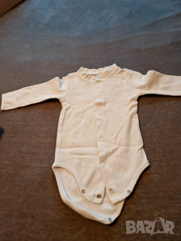 6-9м 74см Боди с дълъг ръкав, памук, бяло, без следи от употреба 