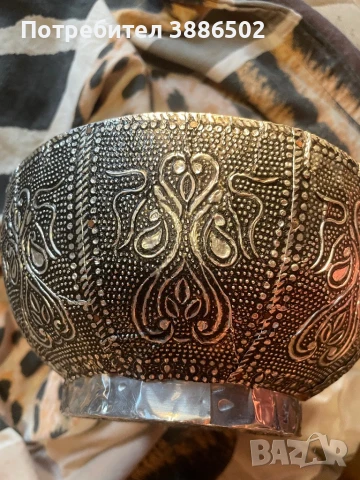 Ръчно изработена декоративна купа от дърво с метална облицовка (не се влияе от магнит), снимка 3 - Антикварни и старинни предмети - 50856346