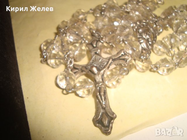 СТАРА КАТОЛИЧЕСКА ОГЪРЛИЦА - БРОЕНИЦА КРИСТАЛНА с РАЗПЯТИЕ и ИКОНКА 22872, снимка 9 - Антикварни и старинни предмети - 33434909