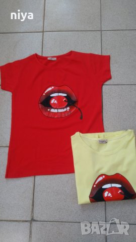 Тениска със устни и череша - Размер- С и М , снимка 6 - Тениски - 25610909