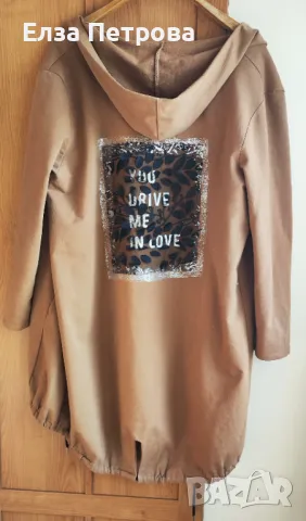 Дамска кехлибарено-кафява спортна жилетка/наметка с дантела и апликация – италианска мода 3XL÷4XL, снимка 2 - Жилетки - 48771678