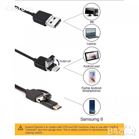 4 в 1 ендоскоп - Wi Fi, USB, Type C и micro USB, 2.0 Mpx,960P, Android, iOS, PC, 8 мм камера, снимка 5 - Камери - 39248186