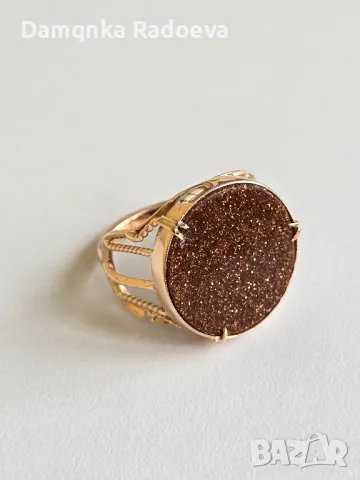 СССР златен пръстен с Авантюрин проба 583, снимка 9 - Пръстени - 48053551