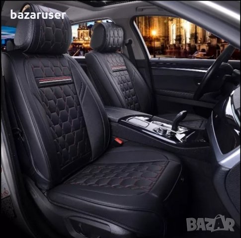 К-т Черна Кожена Тапицерия(Калъфи за Седалки) Подходящ за всички автомобили, снимка 3 - Аксесоари и консумативи - 33229312