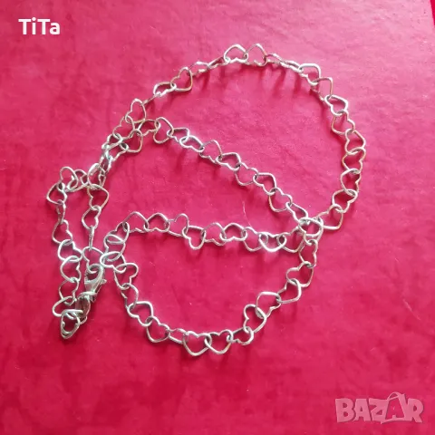 Сребърно Колие Сърца 925, снимка 1