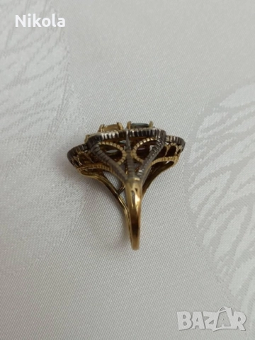 Антикварен дамски златен пръстен със сребро - диамантчета, цитрин, аквамарин, аметист-9карта., снимка 4 - Антикварни и старинни предмети - 52011520