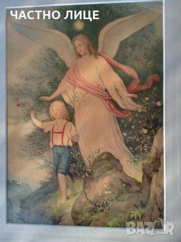 стара картина в рамка Ангел с момче 1917г р-р600*500, снимка 2 - Картини - 30847427