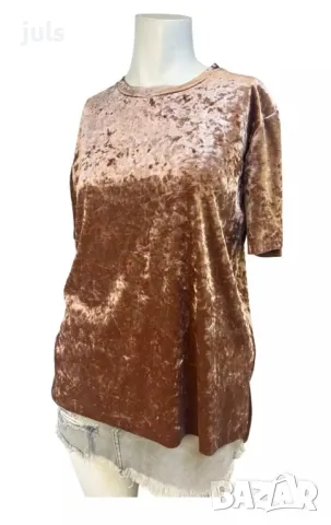 Bershka, L размер, кадифена с къс ръкав, снимка 5 - Тениски - 48921986